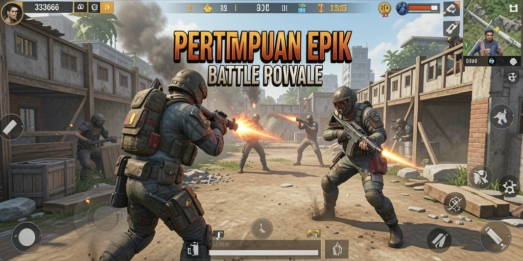 Tampilan gameplay seru dalam pertempuran Battle Royale 333666.