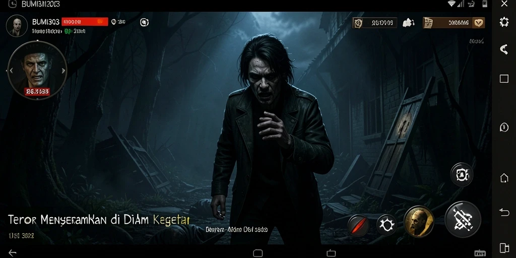 Screenshot gameplay BUMI303 dengan suasana Horror yang menakutkan.