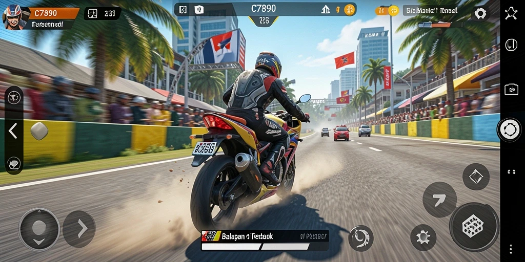 Tampilan gameplay C7890 yang mendebarkan saat balapan motor.