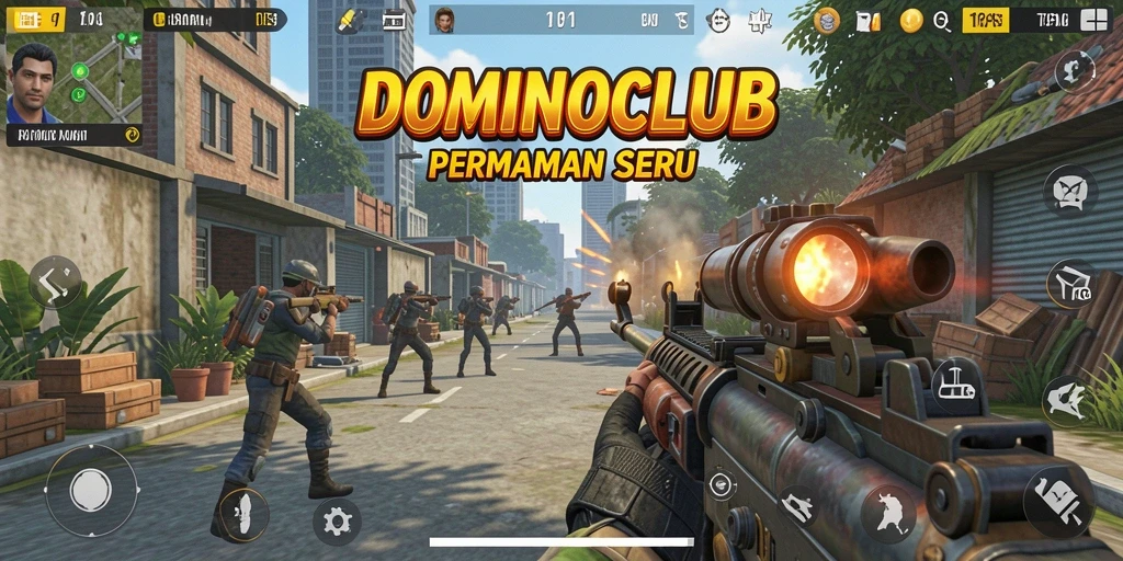 Screenshot gameplay dari DOMINOCLUB yang menampilkan aksi seru dalam TPS.