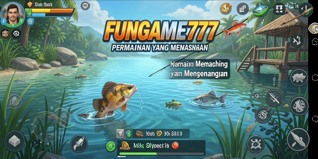 Tampilan gameplay FUNGAME777 dengan aksi memancing seru.