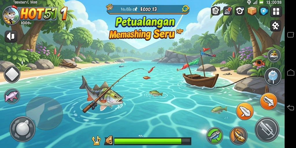 Tampilan menarik dari gameplay HOT51 saat memancing ikan.