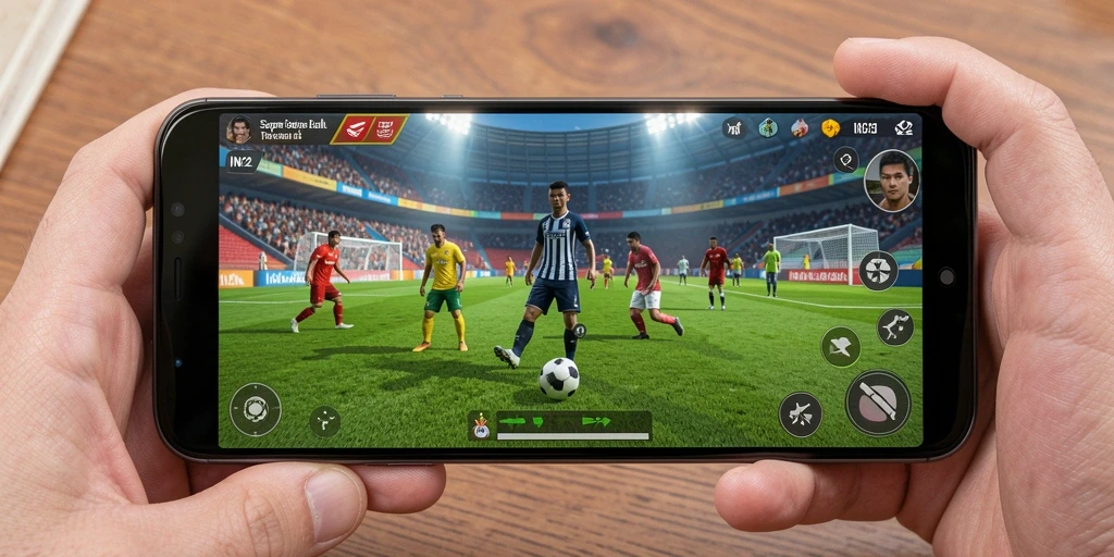 Gameplay mendebarkan di IN22 dengan aksi sepak bola yang seru.