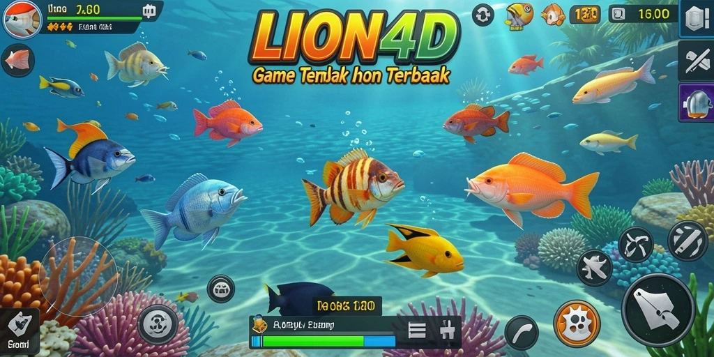 Gameplay seru Tembak Ikan di LION4D dengan ikan berwarna-warni.