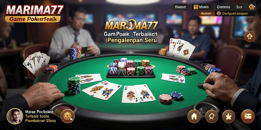 Screenshot gameplay MARIMA77 menunjukkan aksi poker yang mendebarkan.