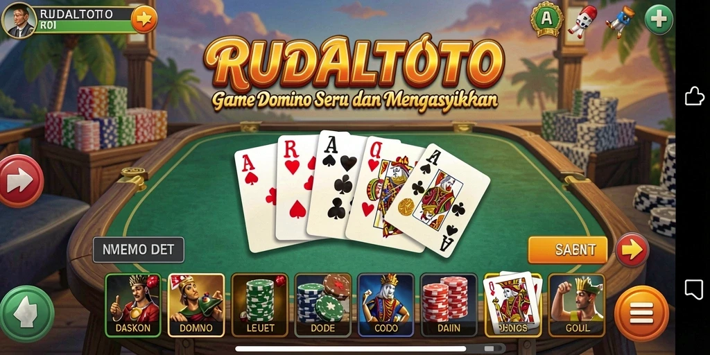 Tampilan gameplay menarik dari RUDALTOTO saat permainan Domino berlangsung.